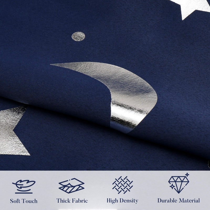 WUBODTI Boys Curtains Navy Blue 100% Blackout Star Curtains Cute Space Themed Thermal Insulated Room Darkening Blackout Short Drapes for Kids Room Nursery Boys Bedroom(W52 x L63, 2 Panels) - Image 4